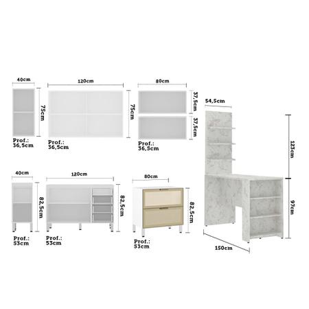 Imagem de Cozinha Modulada Compacta com Tampo 9 Peças Branco com Verde Jade Pérola Luciane Móveis