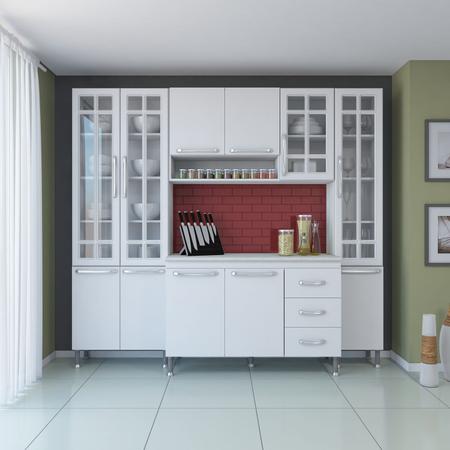 Imagem de Cozinha Modulada Compacta Fidelitá Viena 4 Peças 225cm 11 Portas 3 Gavetas Com Tampo Branco