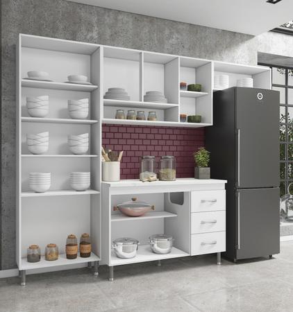 Imagem de Cozinha Modulada Compacta Fidelitá Viena 4 Peças 260cm 11 Portas 3 Gavetas Com Tampo Branco