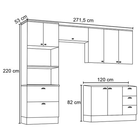 Imagem de Cozinha Modulada Completa 271cm com Torre Quente Dupla 4 Peças Americana Branco HP - Henn