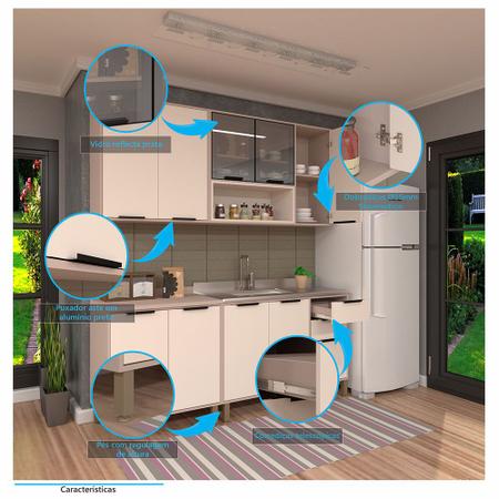 Imagem de Cozinha Modulada Completa 5 Peças Balcões Aéreos com Vidro Reflecta e Tampo Stylo Luciane Móveis
