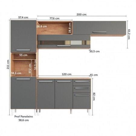 Imagem de Cozinha Modulada Completa com 3 Peças 7 Portas 2 Gavetas e Tampo 100% MDF Paris