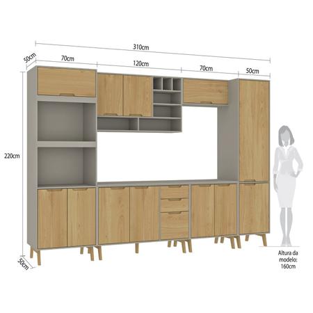 Imagem de Cozinha Modulada Completa com Tampo 7 Peças 12 Portas 3 Gavetas CINZA/WOOD