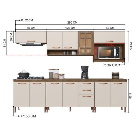 Imagem de Cozinha Modulada Completa Fidelitá Berlim 6 Peças 280cm 12 Portas 2 Gavetas Com Tampo Noce/Off-White