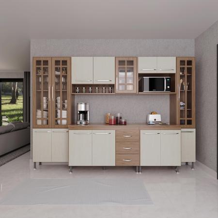 Imagem de Cozinha Modulada Completa Fidelitá Paris 6 Peças 295cm 15 Portas 3 Gavetas Com Tampo Nogal/Salinas