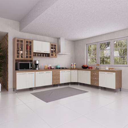 Imagem de Cozinha Modulada Completa Fidelitá Paris 7 Peças 600cm 16 Portas 6 Gavetas Com Tampo Nogal/Salinas