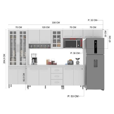 Imagem de Cozinha Modulada Completa Fidelitá Viena 6 Peças 330cm 15 Portas 3 Gavetas Com Tampo Branco