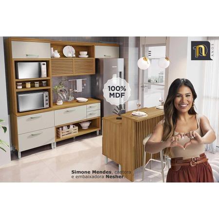 Imagem de Cozinha Modulada Completa Princesa 5 Peças (1 Armário + 2 Balcões + 2 Paneleiros) C5P22 Freijo/Off White - Nesher