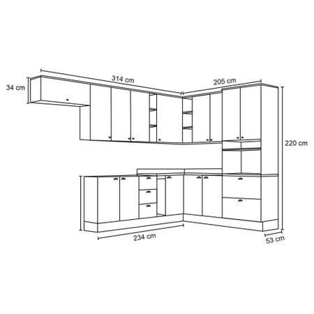 Conjunto Cozinha De Canto Completa Sammuel 10 Peças C/ 14 Portas