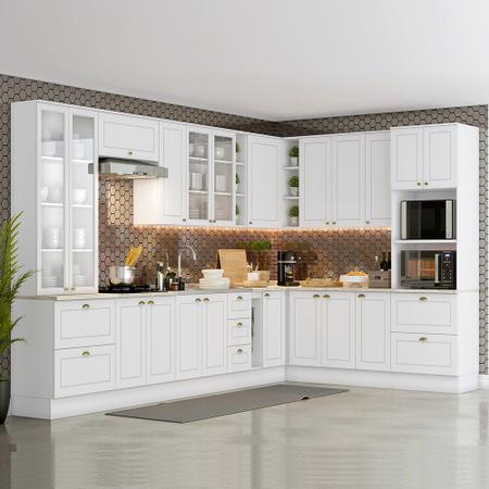 Imagem de Cozinha Modulada de Canto Completa 19 Peças com Cristaleira 20 Portas Americana Branco HP - Henn