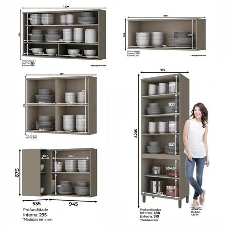 Imagem de Cozinha Modulada de Canto Completa Com Portas de Vidro 9 Peças Connect Duna/Cristal - Henn