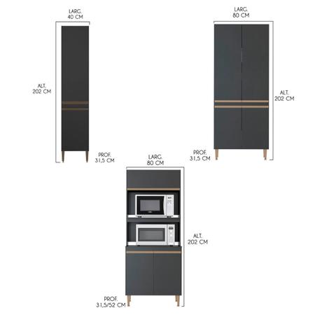 Imagem de Cozinha Modulada Grande completa 8 Peças 460cm Balcão e Aéreos MDP Preto MENU