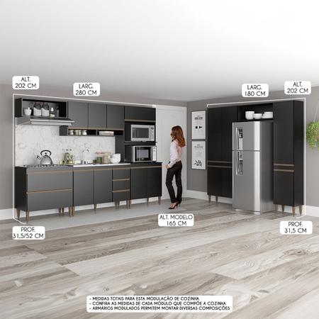 Imagem de Cozinha Modulada Grande completa 8 Peças 460cm Balcão e Aéreos MDP Preto MENU