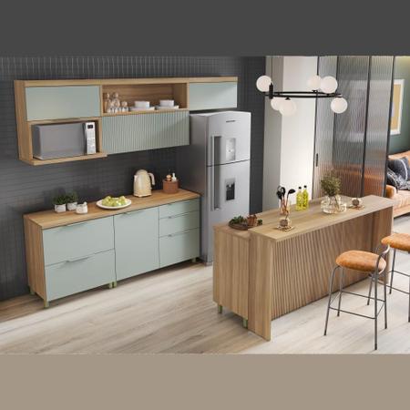 Imagem de Cozinha Modulada Marquesa Gourmet Ripada Nesher MDF Com 8 Peças Nature Verde