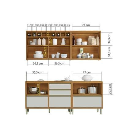 Imagem de Cozinha Modulada Nesher Baronesa  4 Peças (2 Armários + 2 Balcões) C4P15 Freijo/Off White