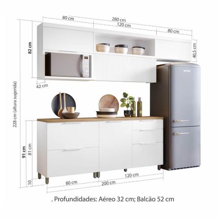 Imagem de Cozinha modulada Nesher Marquesa 5 peças com Nicho para Micro-Ondas - Branco/Nature