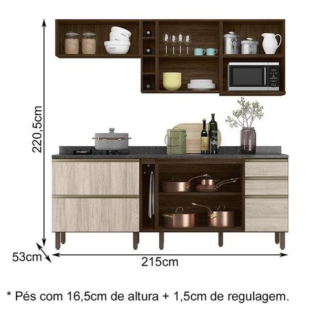 Cozinha Completa Modulada 18 Peças Ii 100% MDF Kali Premium Amendoa Arezzo  Rust Nicioli