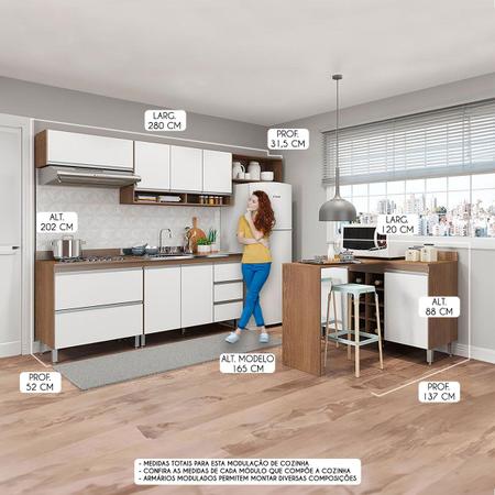 Imagem de Cozinha Modulada Sabrina com Bancada Ilha Sabrina 280x202 Cm 6 Peças MDP Branco MENU