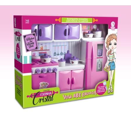 Kit Cozinha Da Barbie Completa Menina 4 Partes Geladeira Top