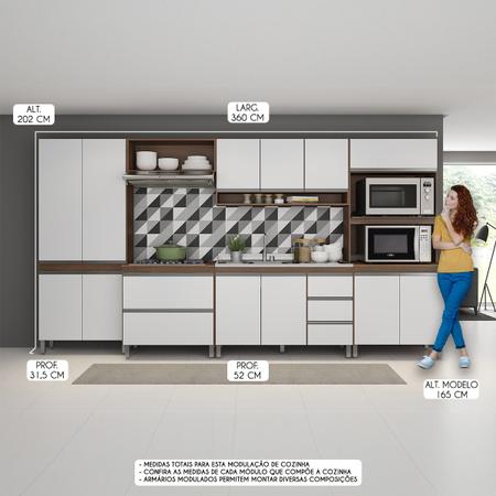 Imagem de Cozinha Pequena Completa Modulada com Armário Nicho Sabrina 360x202 Cm 6 Peças MDP Branco MENU