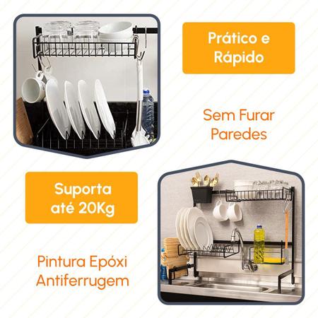 Imagem de Cozinha Suspensa Escorredor de Louça e Prato Modular 63 cm Regulável Autossustentável Organizador de Pia Balcão