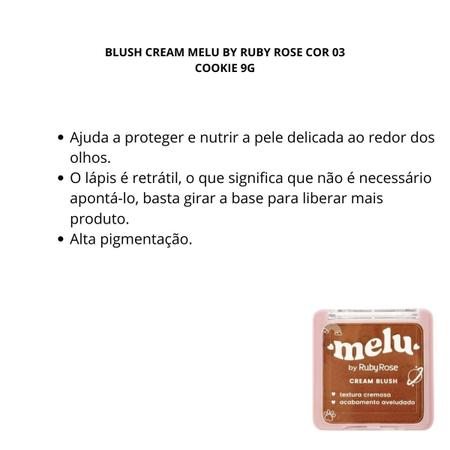 Cream Blush Cookie Melu Textura Cremosa Aveludado Ruby Rose - Melu Ruby Rose Imagem de Cream Blush Cookie Melu Textura Cremosa Aveludado Ruby Rose