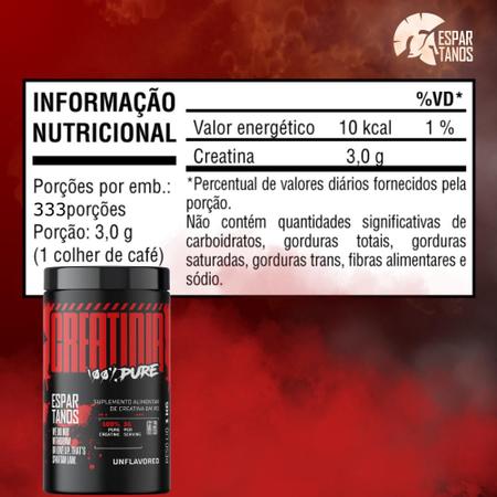 Imagem de Creatina Monohidratada 100% Pura 1KG - Espartanos - Aprovada Laudo ABENUTRI -  Linha Soldiers Dark Black Red Integral Max ima absorção Growth