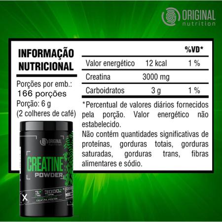 Imagem de Creatina Powder 1KG - Original Nutrition - Linha Soldiers Dark Black Green Integral Max ima absorção Turbo Growth