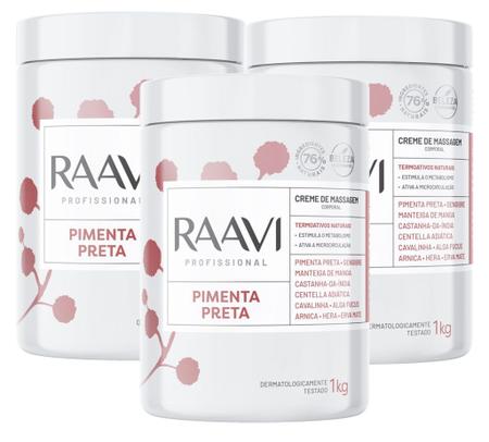 Imagem de Creme de Massagem Raavi Termoativo Pimenta Preta 1kg c/3un