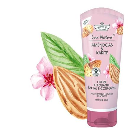 Imagem de Creme Esfoliante Facial E Corporal Amêndoas & Karité Com Microesferas Naturais De Apricot Flores & Vegetais 200g