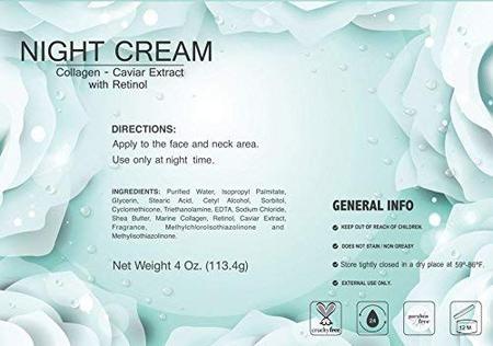 Imagem de Creme Noturno com Colágeno, Caviar Extract & Retinol - reparação e hidratação da pele à noite - 4 oz
