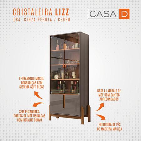Imagem de Cristaleira Com 4 Nichos 2 Portas de Vidro Lizz Casa D Cinza Perola/Cedro