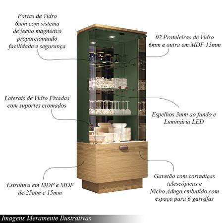 Cristaleira com Adega Decorativa Peggy Freijó/Verde Pistache G26 - Gran Belo Imagem de Cristaleira com Adega Decorativa Peggy Freijó/Verde Pistache G26 - Gran Belo