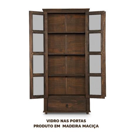 Imagem de Cristaleira Madeira Maciça 2 Portas Vidro 1 Gaveta Imbuia Nikita Shop JM