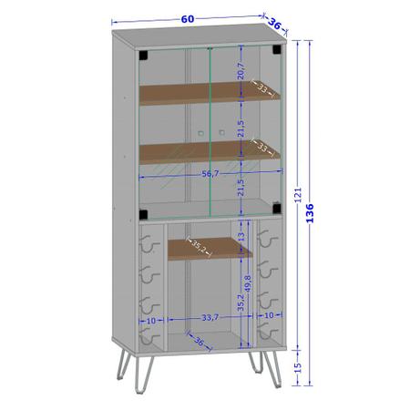 Imagem de Cristaleira Portas de Vidro Com Nichos Adega Vertical Scala Off White/Cinamomo - Bechara