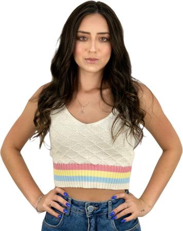 Imagem de Cropped Feminino Alcinha Trico Colorido Moda Verão Tendencia