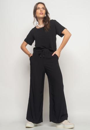 Imagem de Cropped Gola Canoa Viscolinho Preto Salvatore Fashion