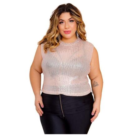 Imagem de Cropped Paetê Brilho Regata Balada Plus Size Festa - Mili - S