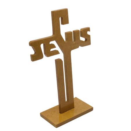 Imagem de Crucifixo Cruz De Mesa Jesus Entalhado Madeira 15 cm