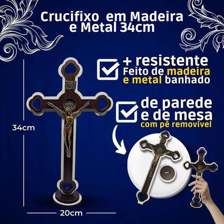 Imagem de Crucifixo Cruz Em Madeira Grande Para Quarto 34cm