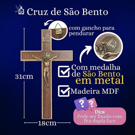 Imagem de Crucifixo De Madeira De Parede Crucifixo De São Bento 30cm