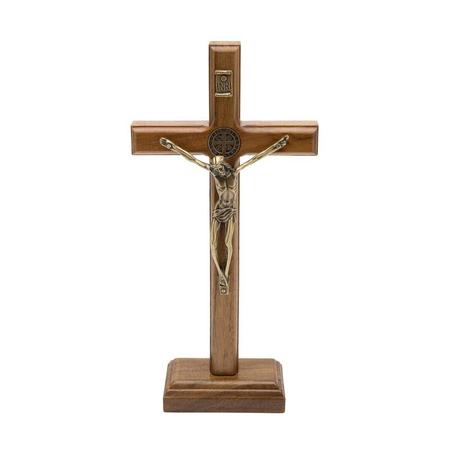 Imagem de Crucifixo de Madeira Tradicional com São Bento 19cm