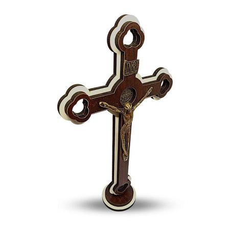 Imagem de Crucifixo De Mesa Para Altar 20cm Madeira Cristo Metal Lindo