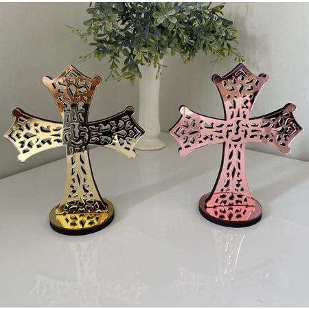 Imagem de Cruz Crucifixo Decorativo de mesa em Acrílico LINDO 15x18cm