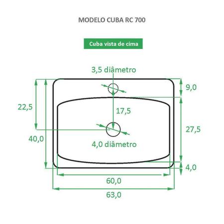 Cuba De Apoio Cerâmica Reno Rc 700 Imagem de Cuba De Apoio Cerâmica Reno Rc 700