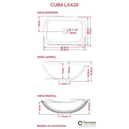 Imagem de Cuba de Apoio L42 Abaulada 44,5X31cm Branca