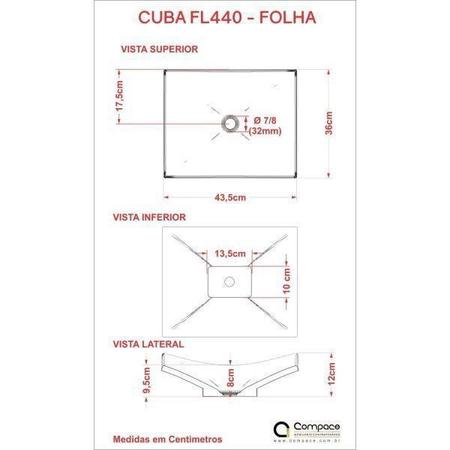 Imagem de Cuba de Apoio para Banheiro F44W Folha Compace