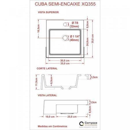 Imagem de Cuba de Semi Encaixe para Banheiro XQ355 Quadrada Compace