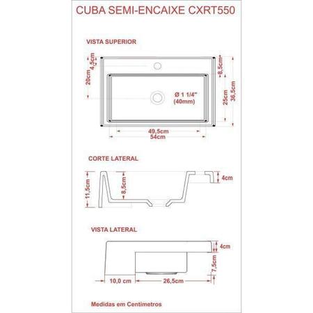 Imagem de Cuba de Semi Encaixe para Banheiro XRT550 Retangular Compace