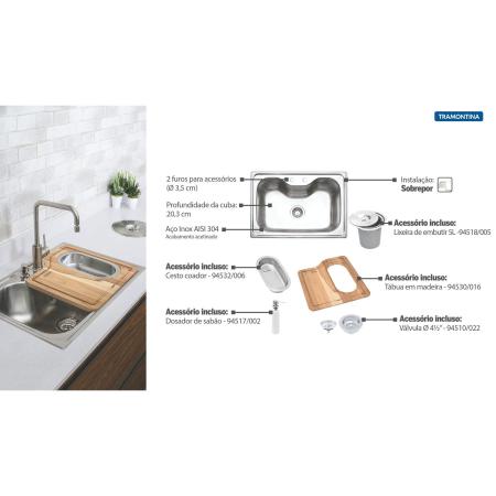 Tábua para Cubas e Pias de Cozinha em Madeira 420 x 360 mm - Tramontina -  94530006